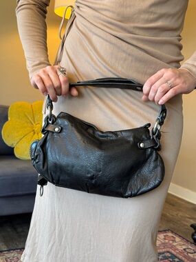 Juicy Couture Black Leather Satchel Pochette Bag